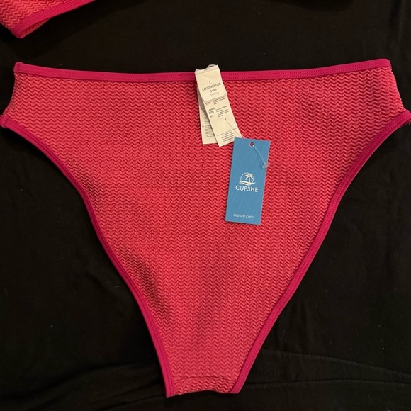NWT Cupshe Pink Wave U-Ring Bikini Top & High-Rise Bottoms Set - Picture 3 of 5
